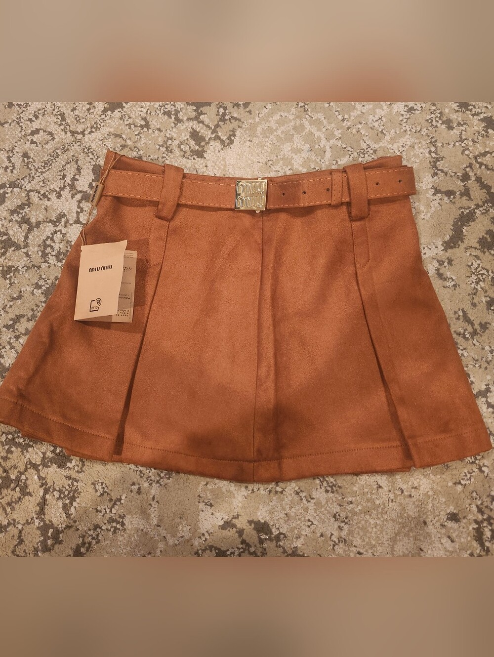 Miu Miu Brown Faux Suede Mini Skirt with Belt Size Small